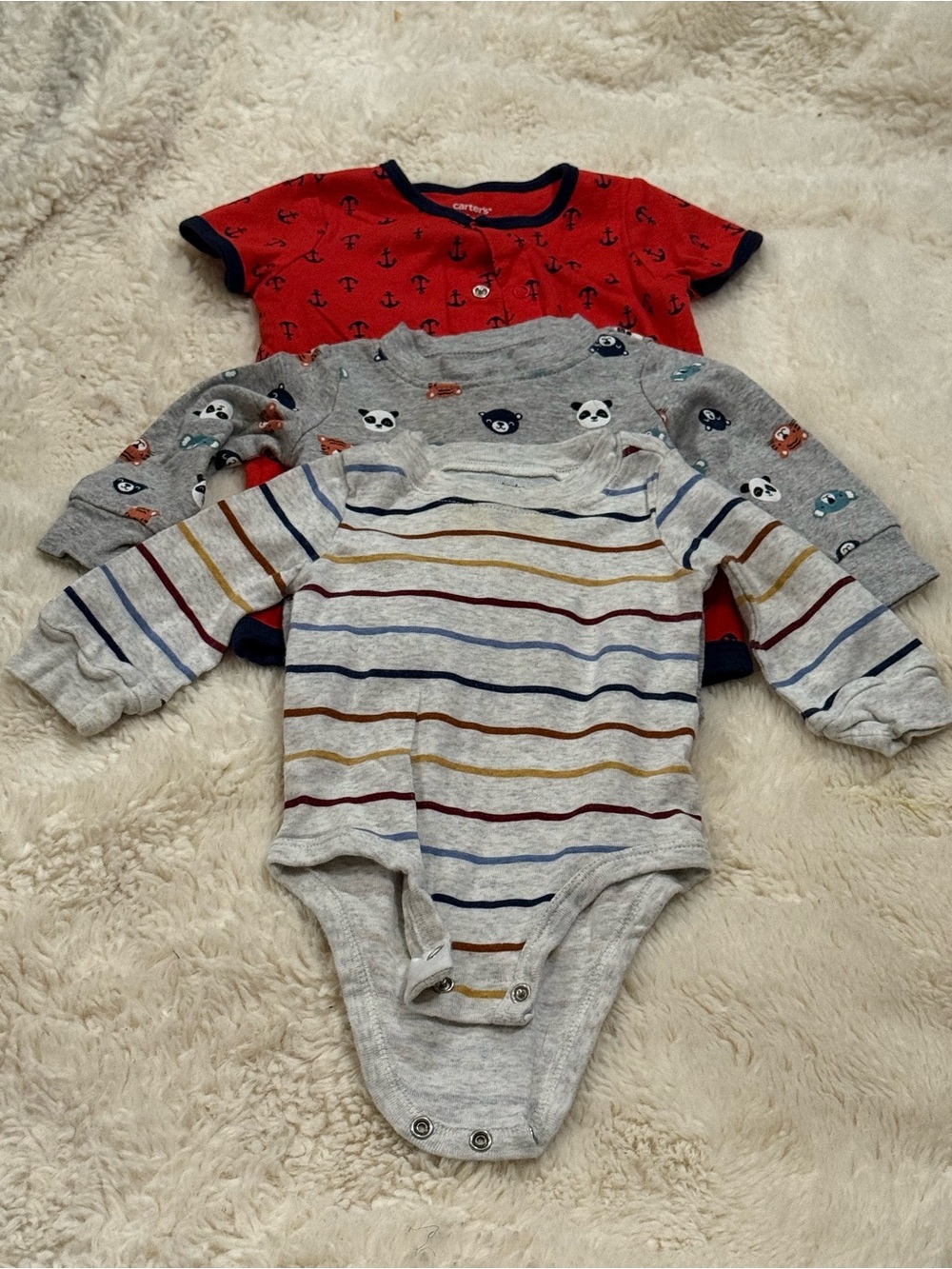 Carter's Red Anchor & Gray Striped Long-Sleeve Baby One-Piece Set